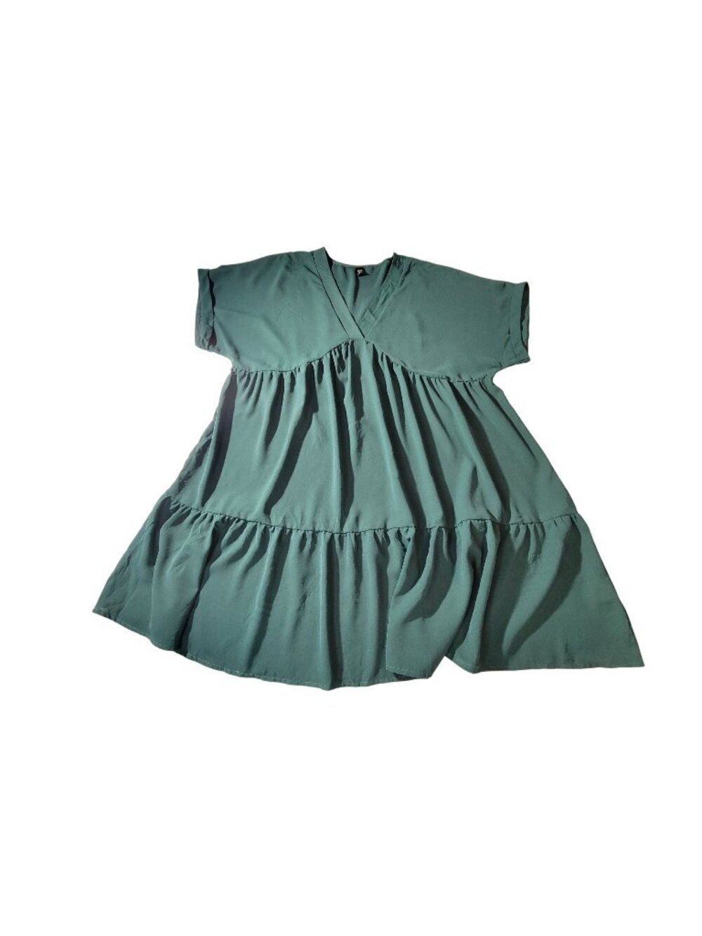 Shein Curve Womens Tiered Green Short-Sleeve V-Neck Dress  Size 3XL Polyester